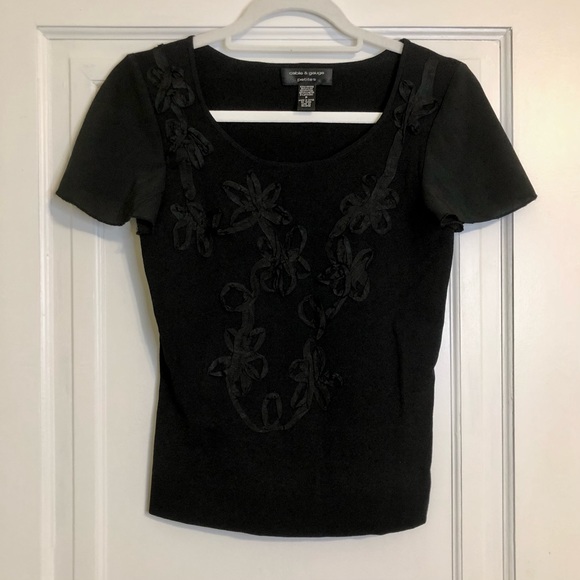 Cable & Gauge Petite Floral Design Top Flutter Sleeve Blouse - Picture 2 of 6